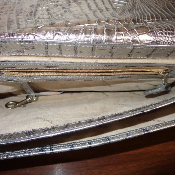STUNNING Vintage Brahmin SILVER Melbourne Leather Shoulder Bag EXACT Clean LN - Picture 8 of 16